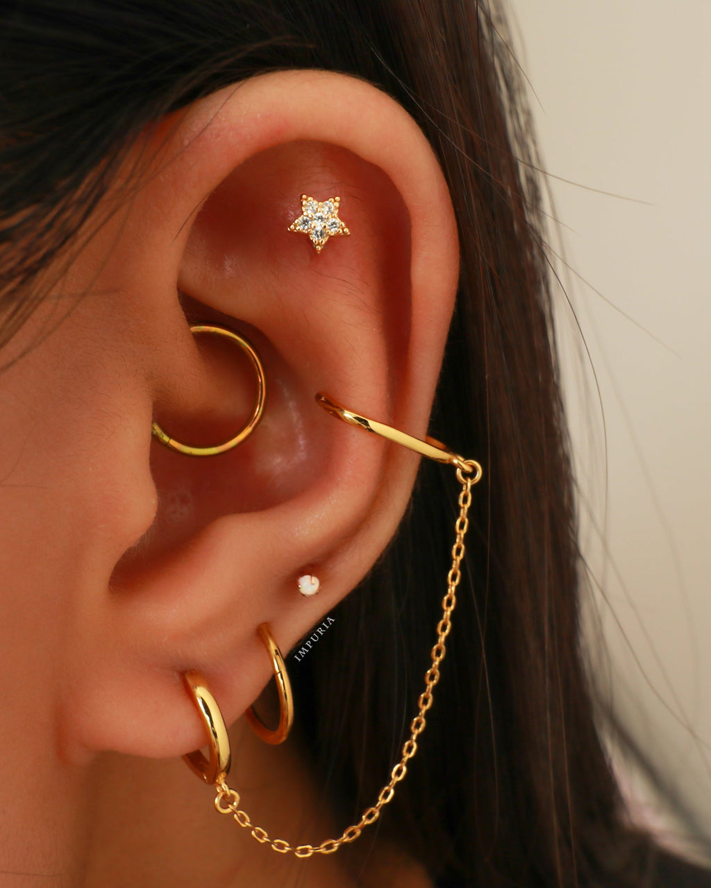 Joy Chain Ear Cuff Polished Hoop Huggie Earrings