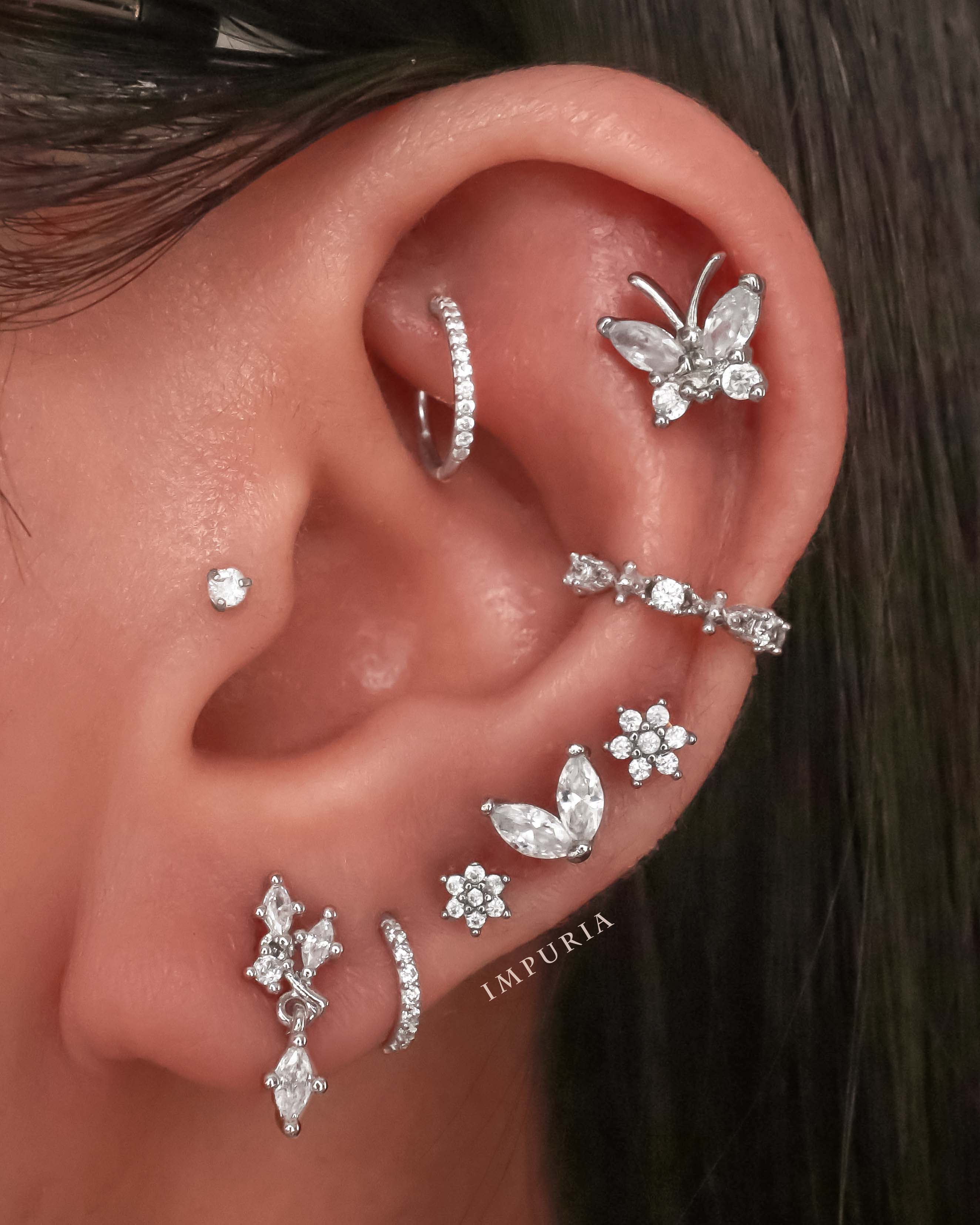 Sparkle Crystal Threaded Prong Ear Piercing Earring Stud Set