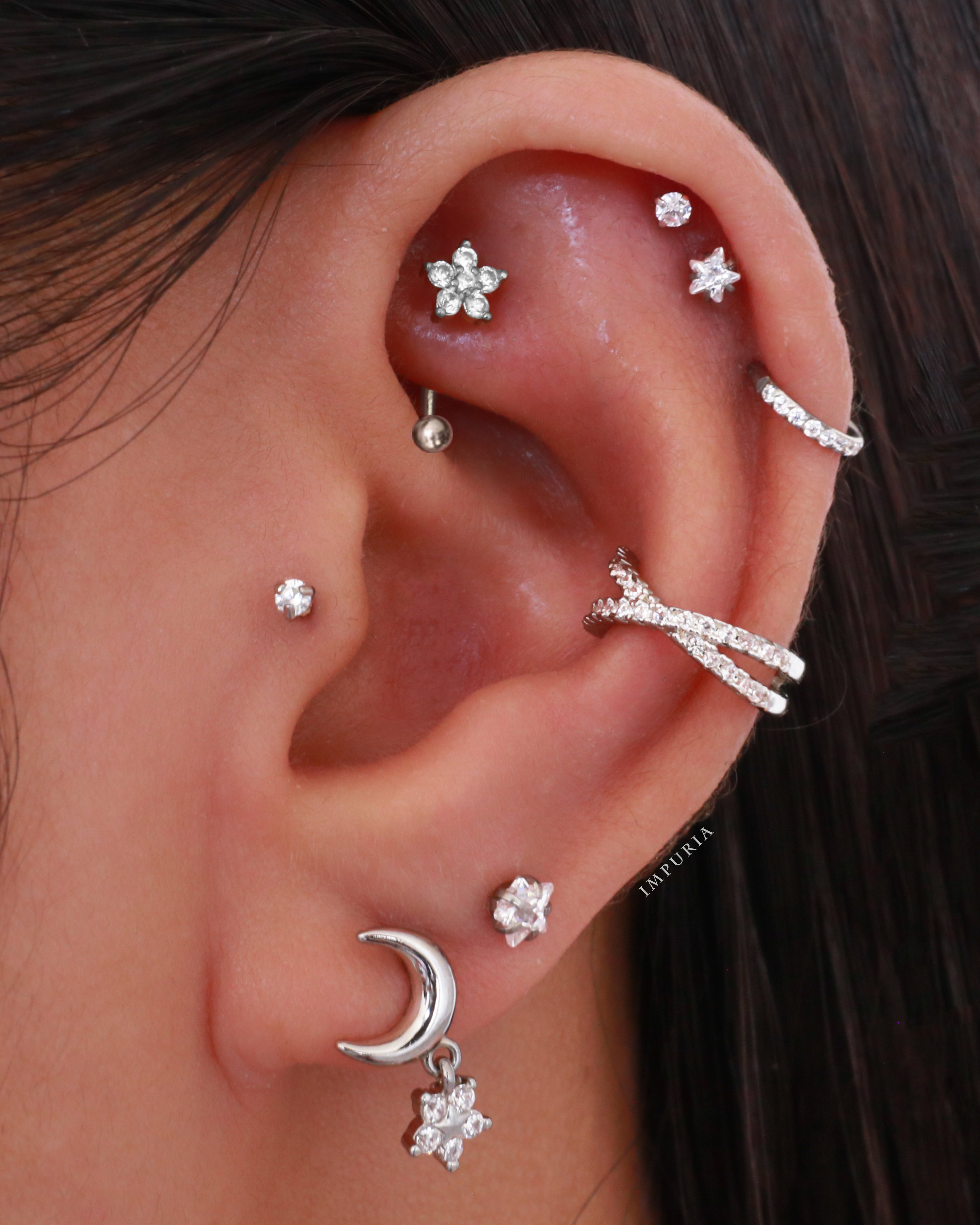 Jasmine Crystal Flower Rook Piercing Jewelry Curved Barbell
