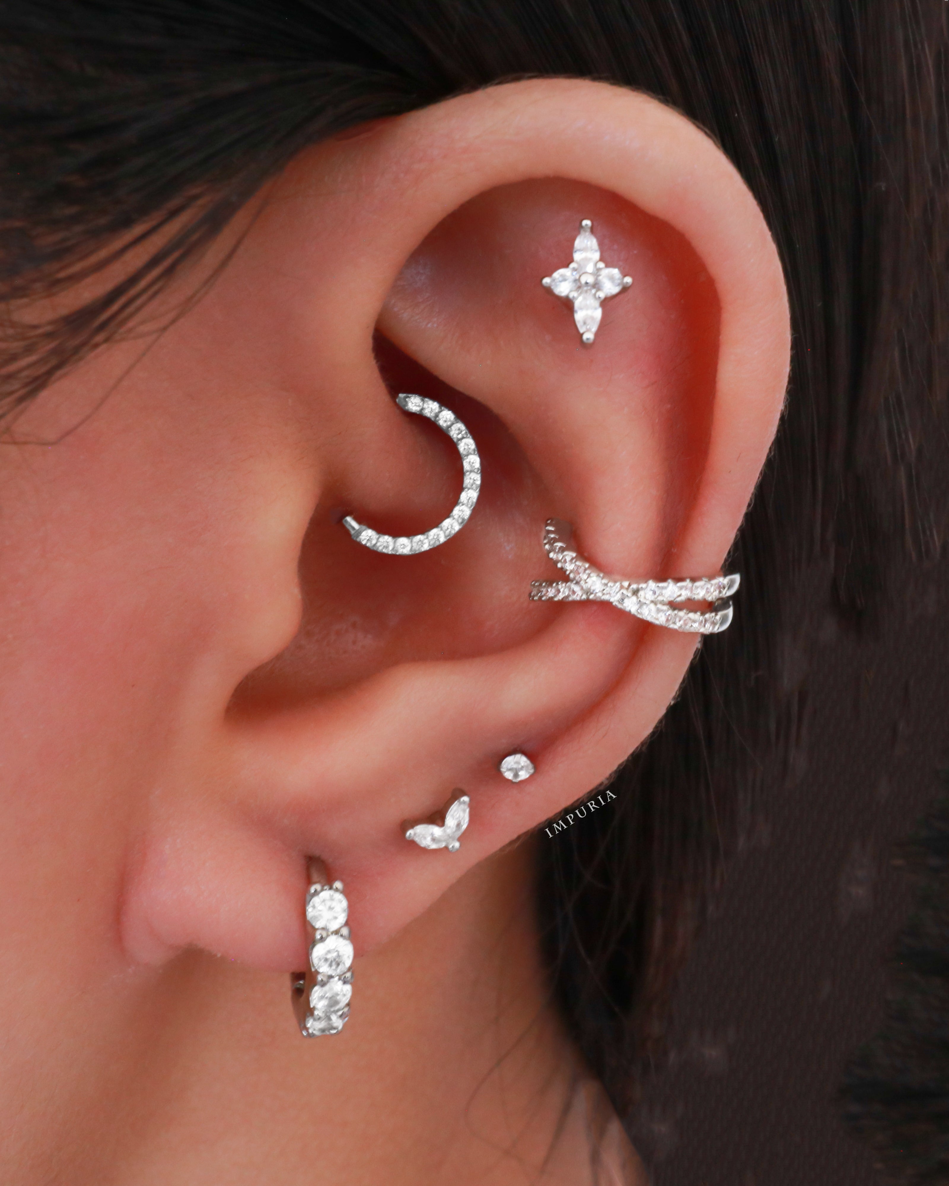 Glitter Crystal Pave Eternity Ear Piercing Ring Hoop Clicker