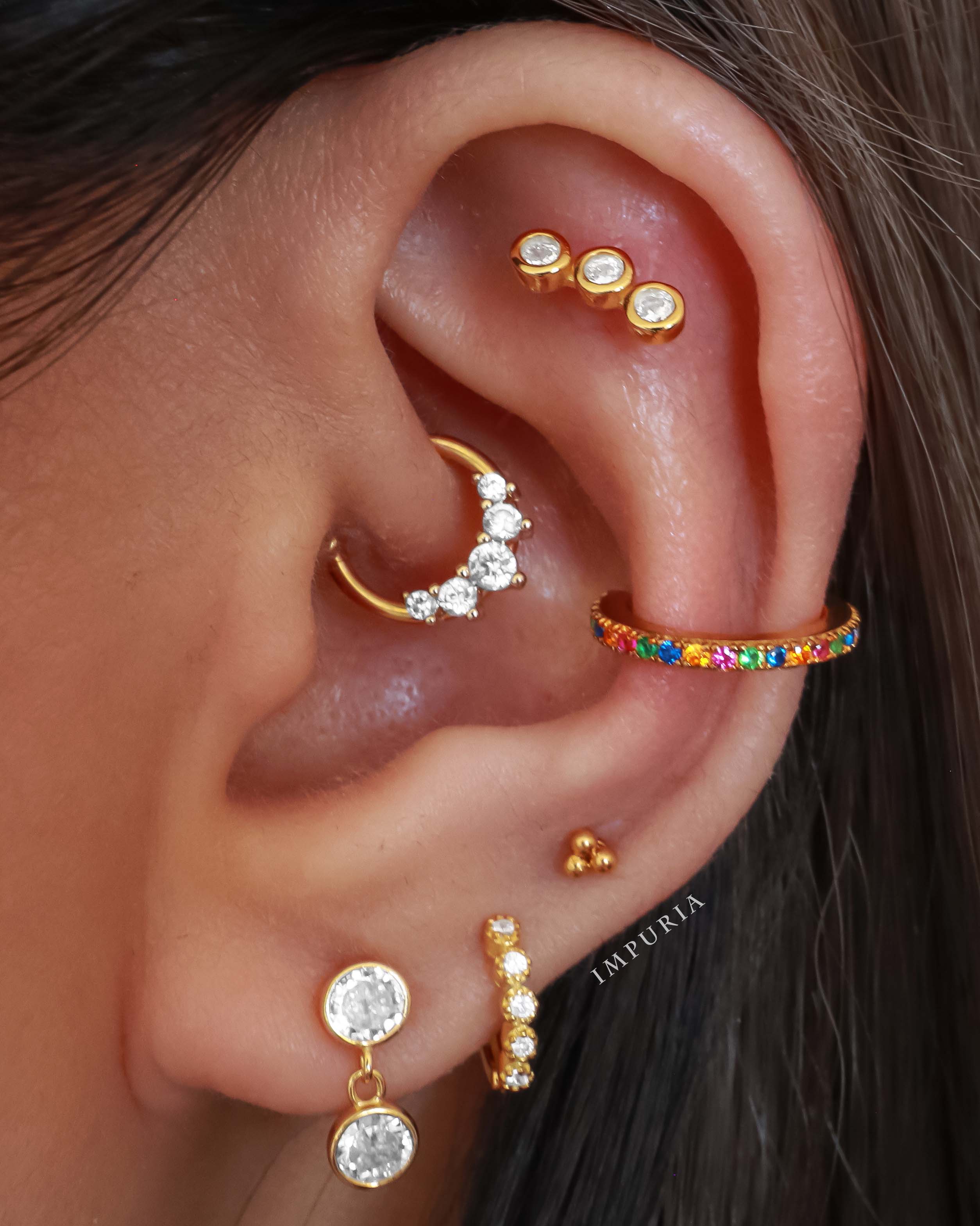Iconic Triple Crystal Bezel Cluster Ear Piercing Stud