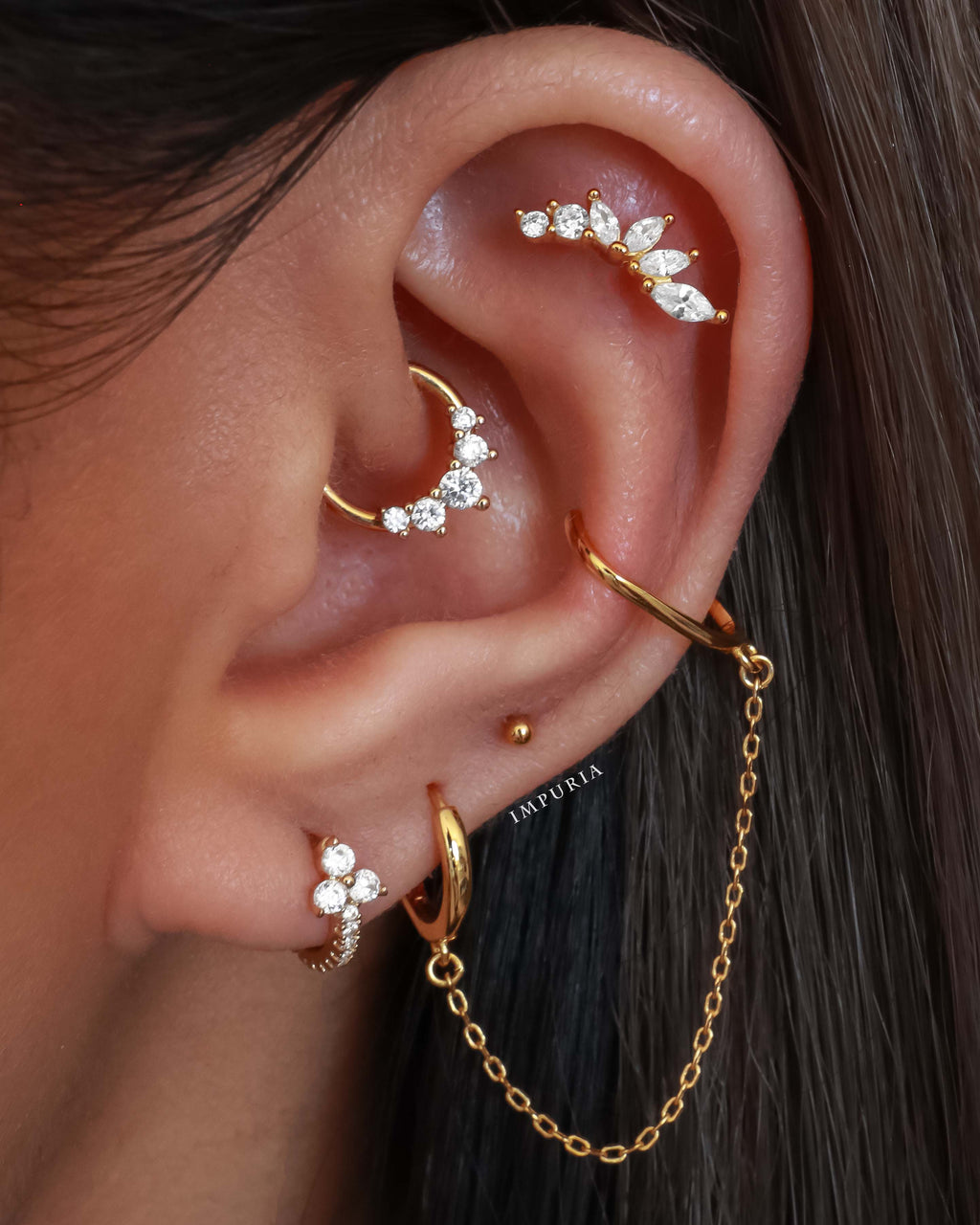 Joy Chain Ear Cuff Polished Hoop Huggie Earrings