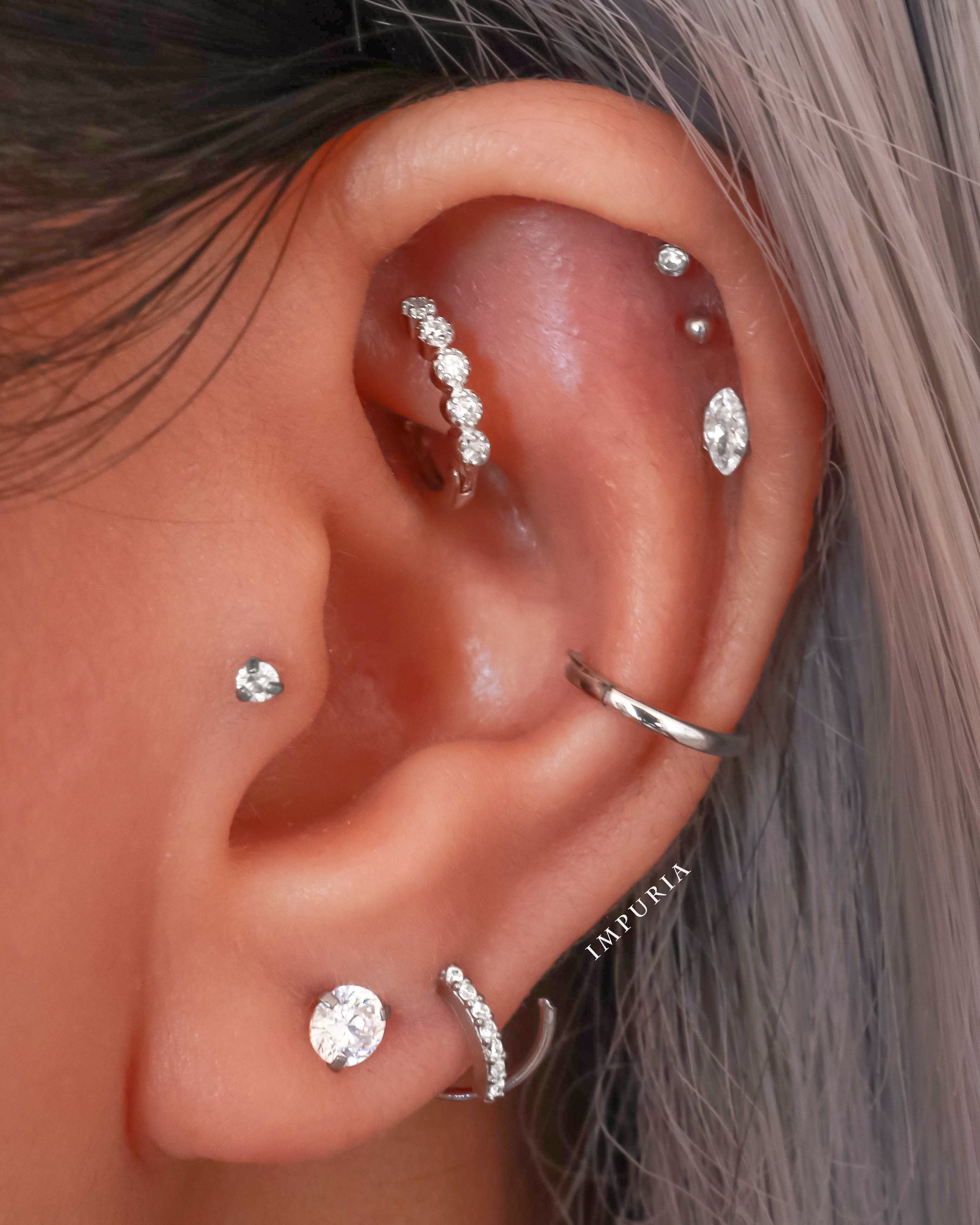 Jules Crystal Bezel Milgrain Hoop Huggie Earrings