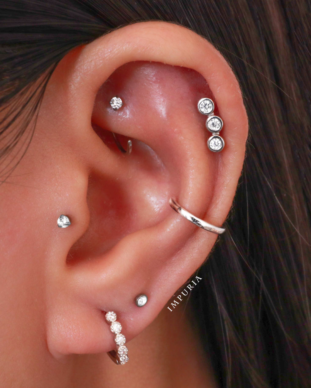Iconic Triple Crystal Bezel Cluster Ear Piercing Stud