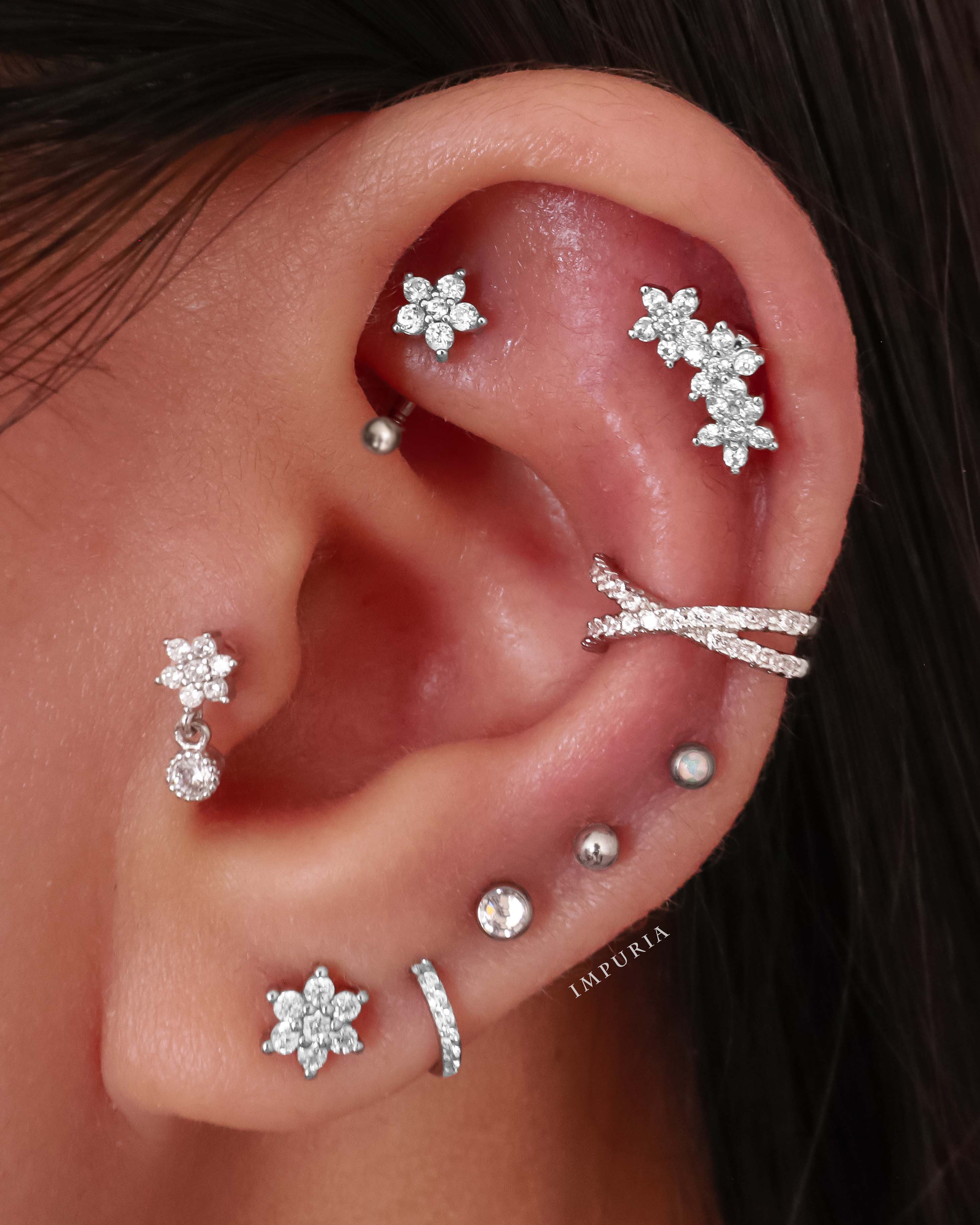 Gardenia Triple Flower Ear Piercing Stud