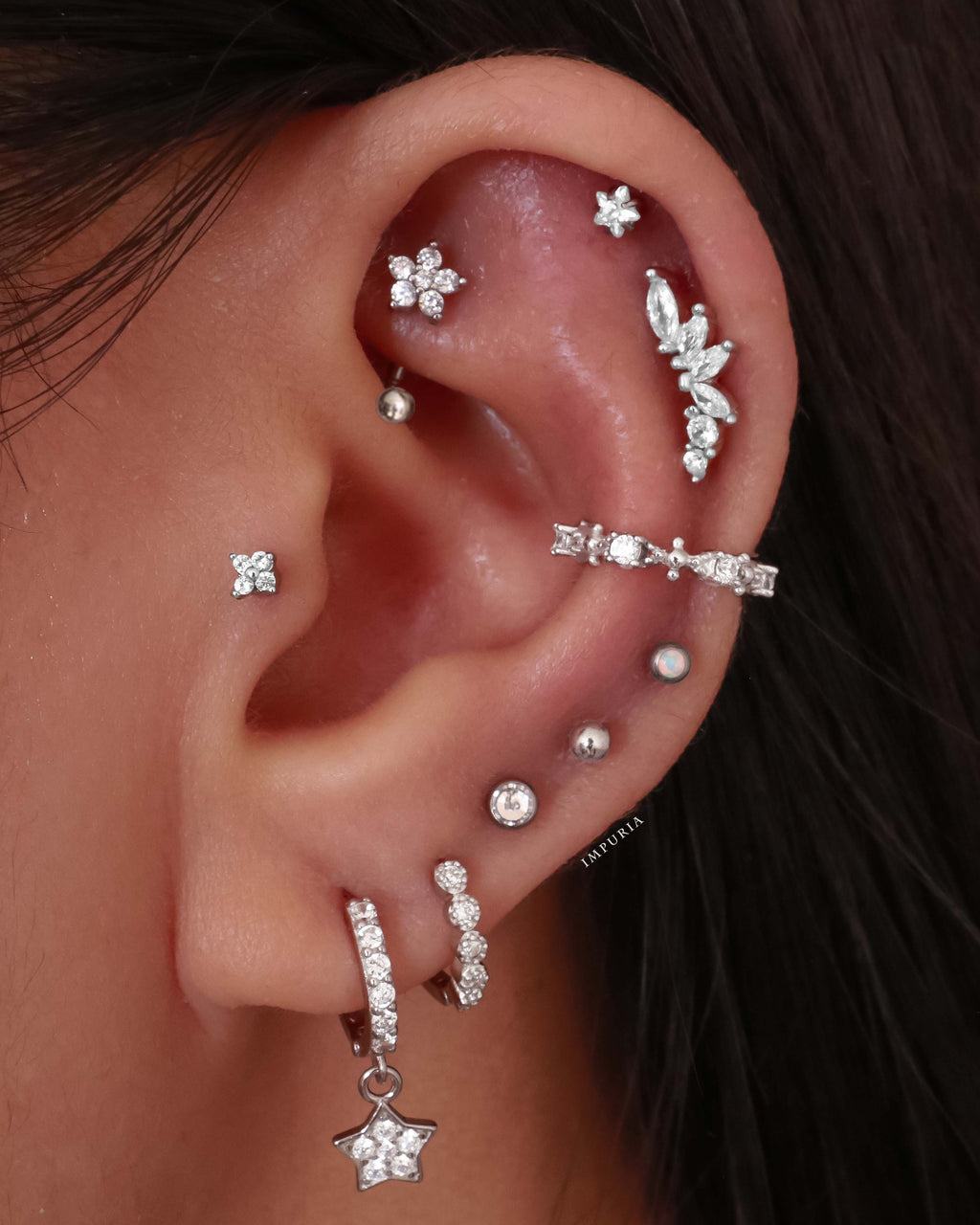 Jasmine Crystal Flower Rook Piercing Jewelry Curved Barbell