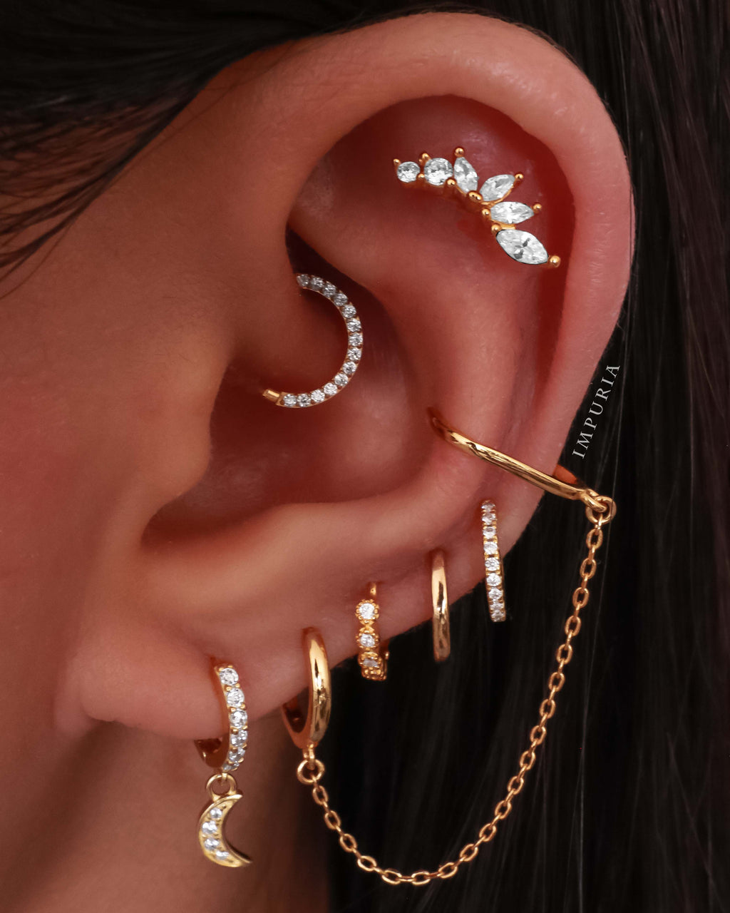 Joy Chain Ear Cuff Polished Hoop Huggie Earrings