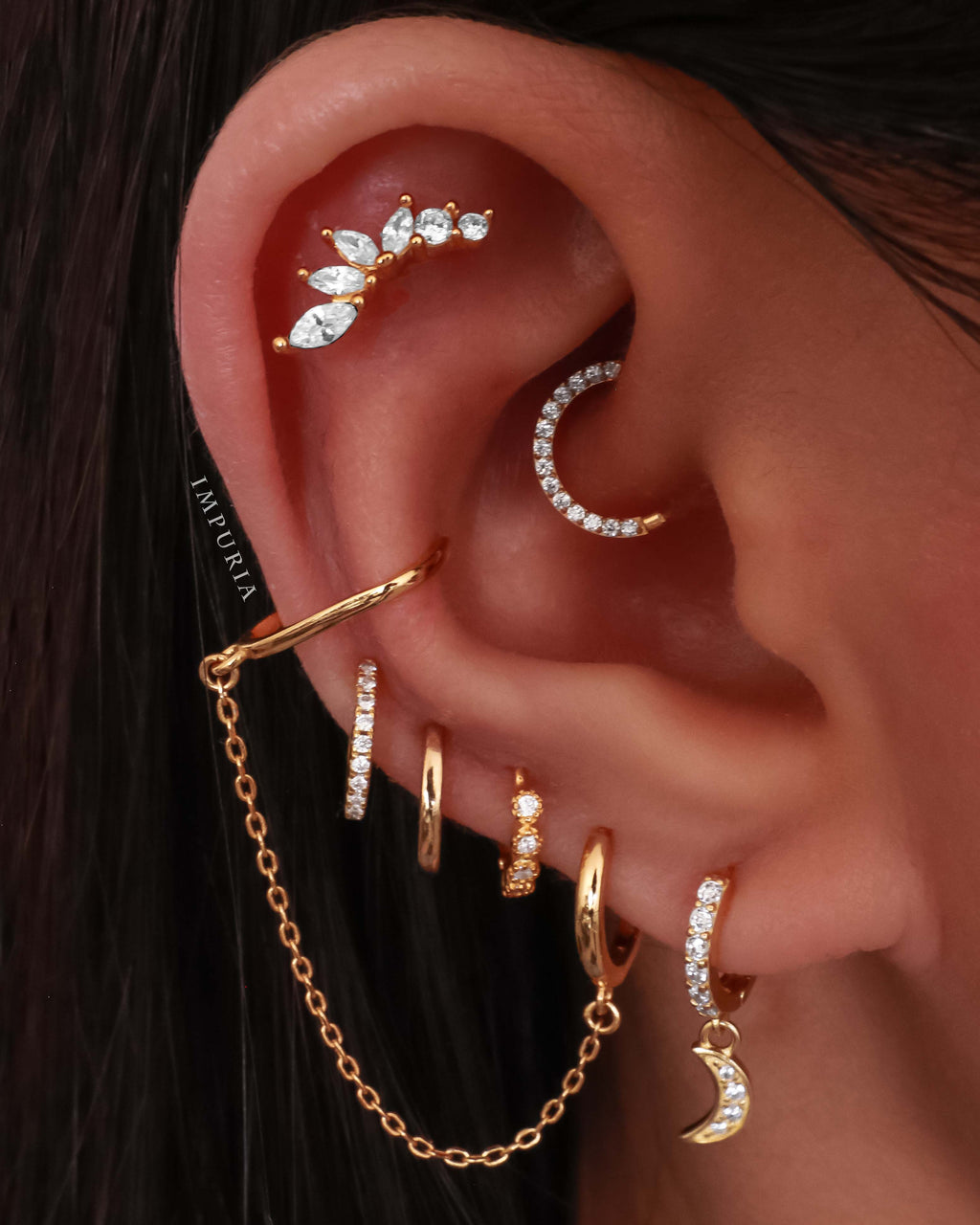 Joy Chain Ear Cuff Polished Hoop Huggie Earrings