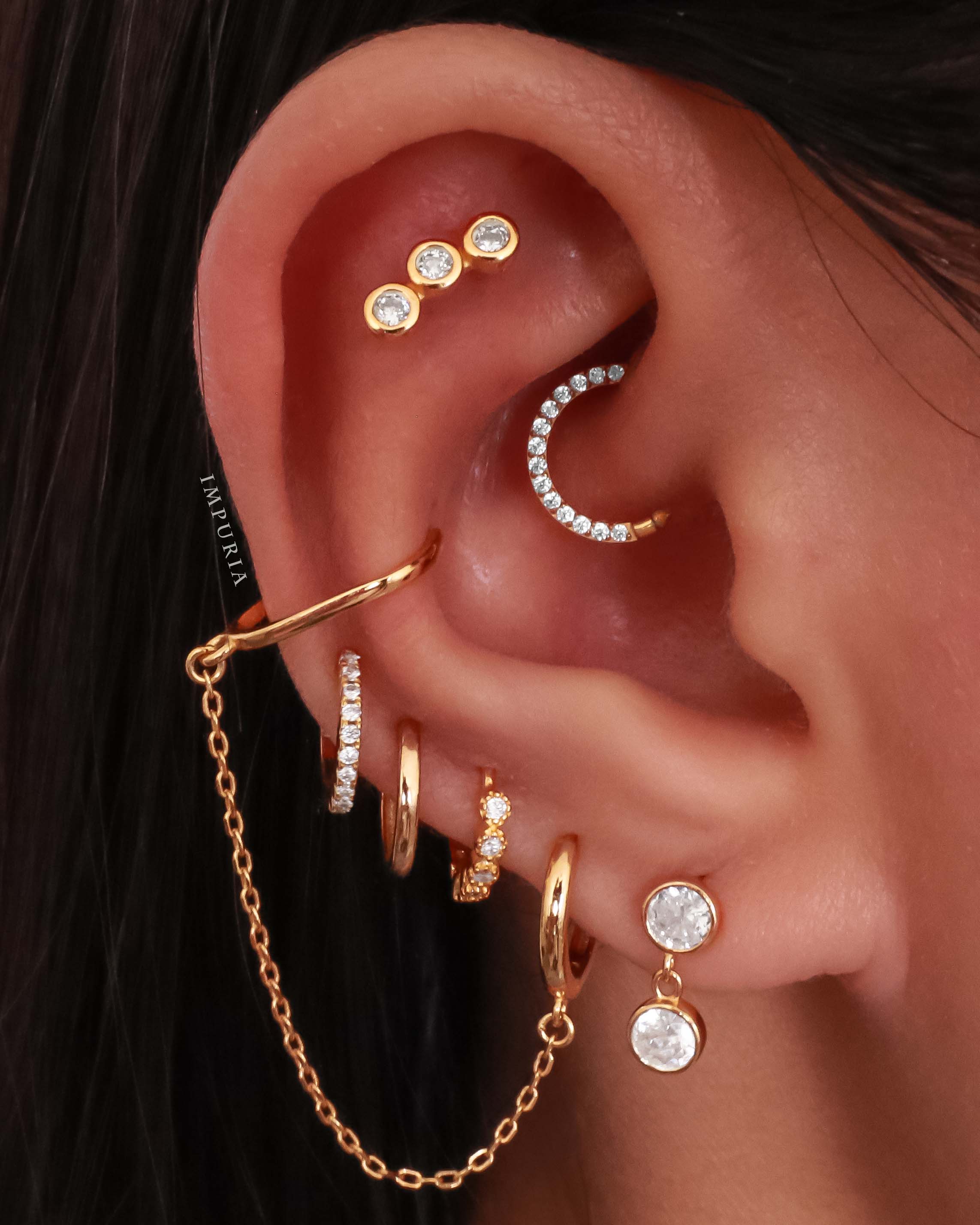 Joy Chain Ear Cuff Polished Hoop Huggie Earrings
