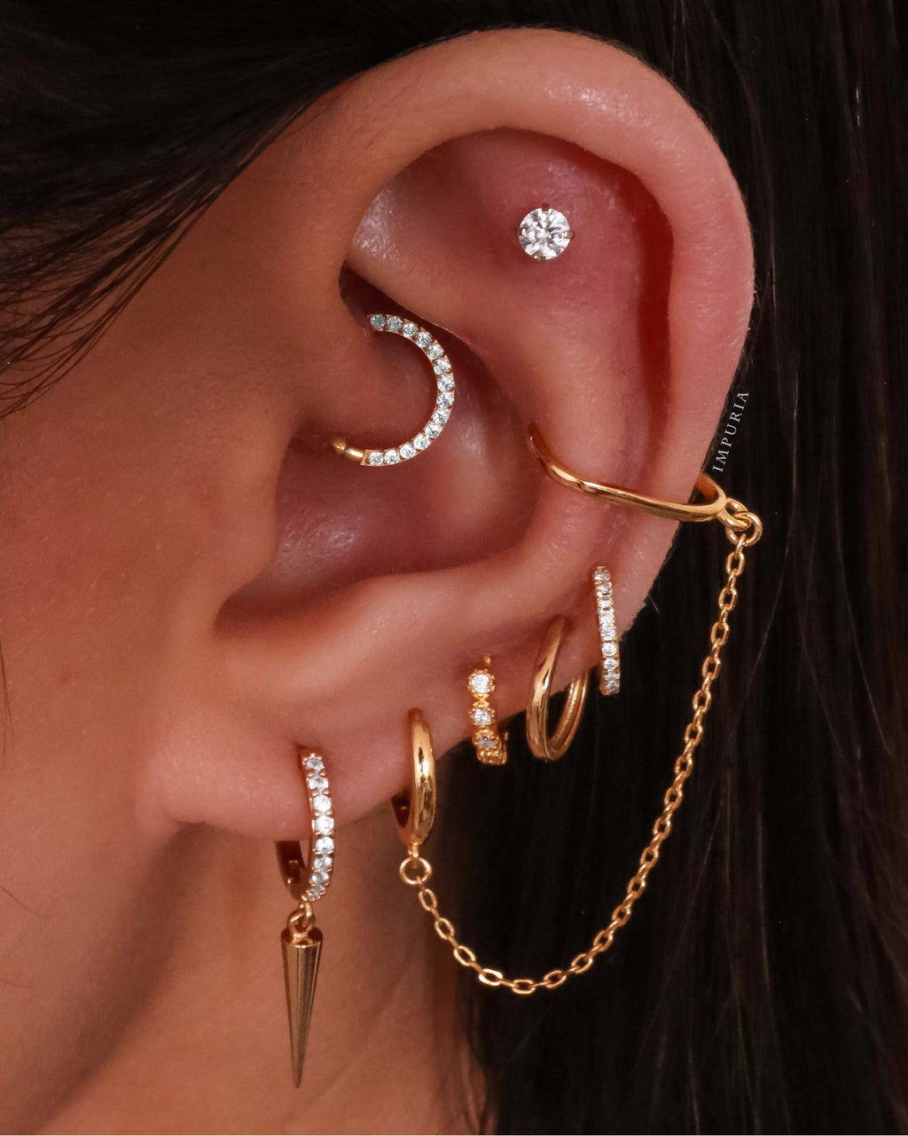 Joy Chain Ear Cuff Polished Hoop Huggie Earrings