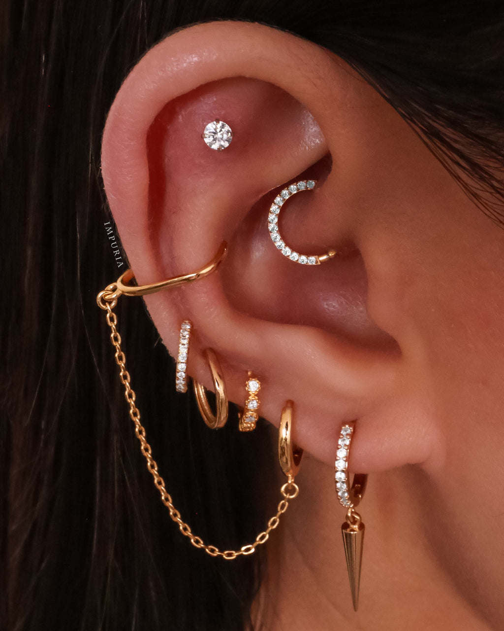 Joy Chain Ear Cuff Polished Hoop Huggie Earrings