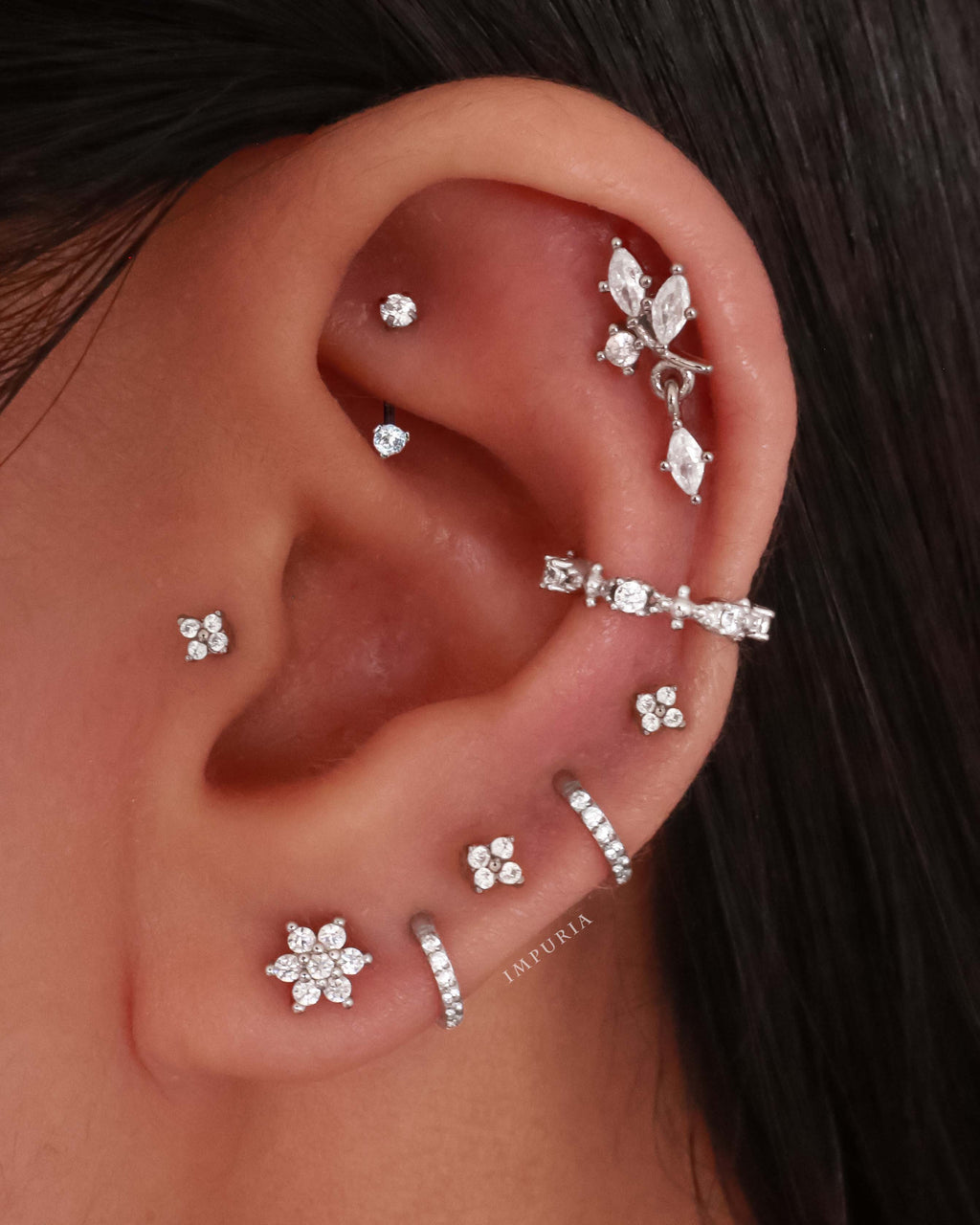 Clover Crystal Lotus Ear Piercing Earring Stud