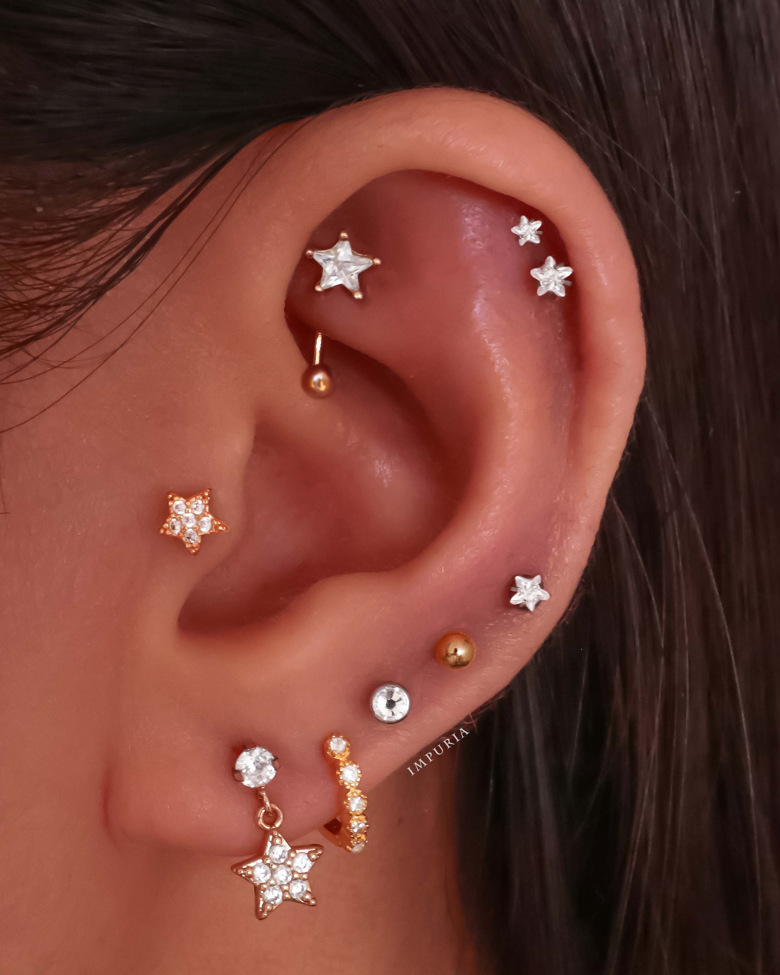 Sparkle Crystal Star Prong Ear Piercing Earring Stud Set