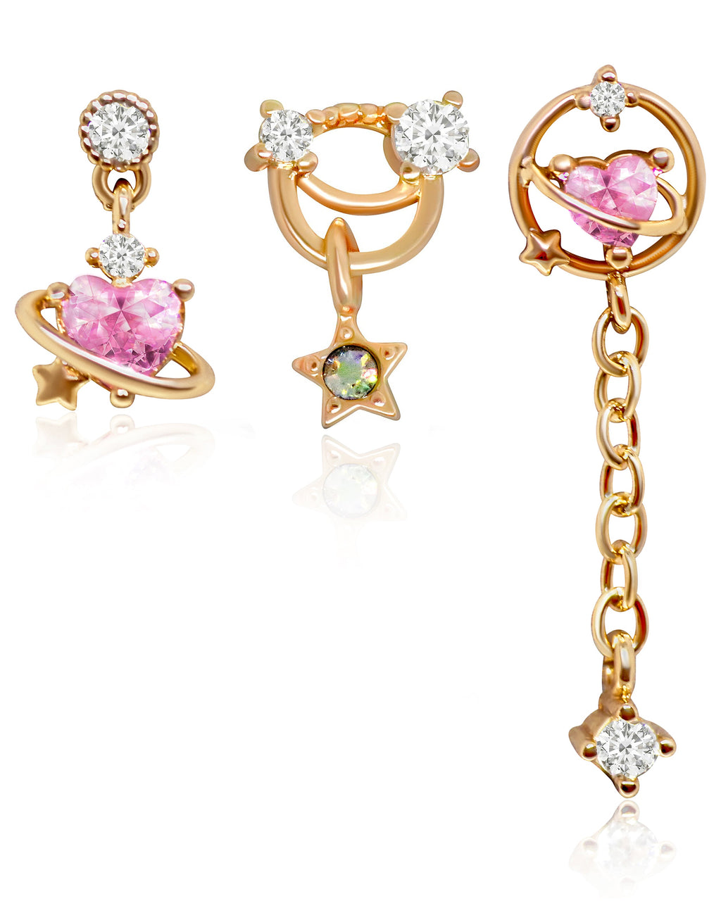 Angel Hearts & Celestial Crystal Drop Ear Piercing Earring Stud Set