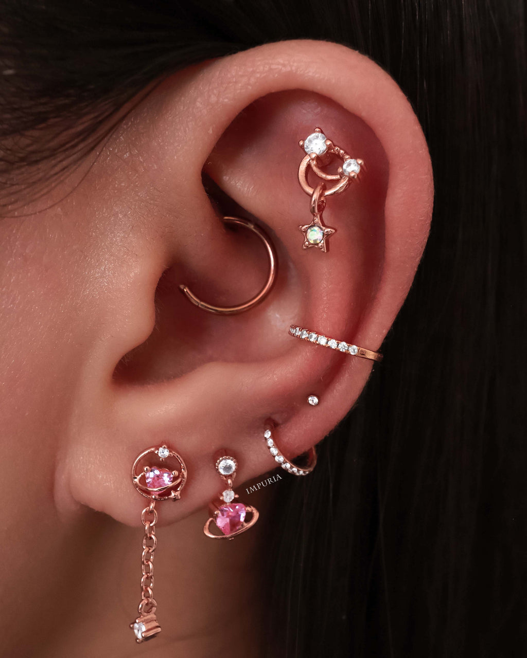 Angel Hearts & Celestial Crystal Drop Ear Piercing Earring Stud Set