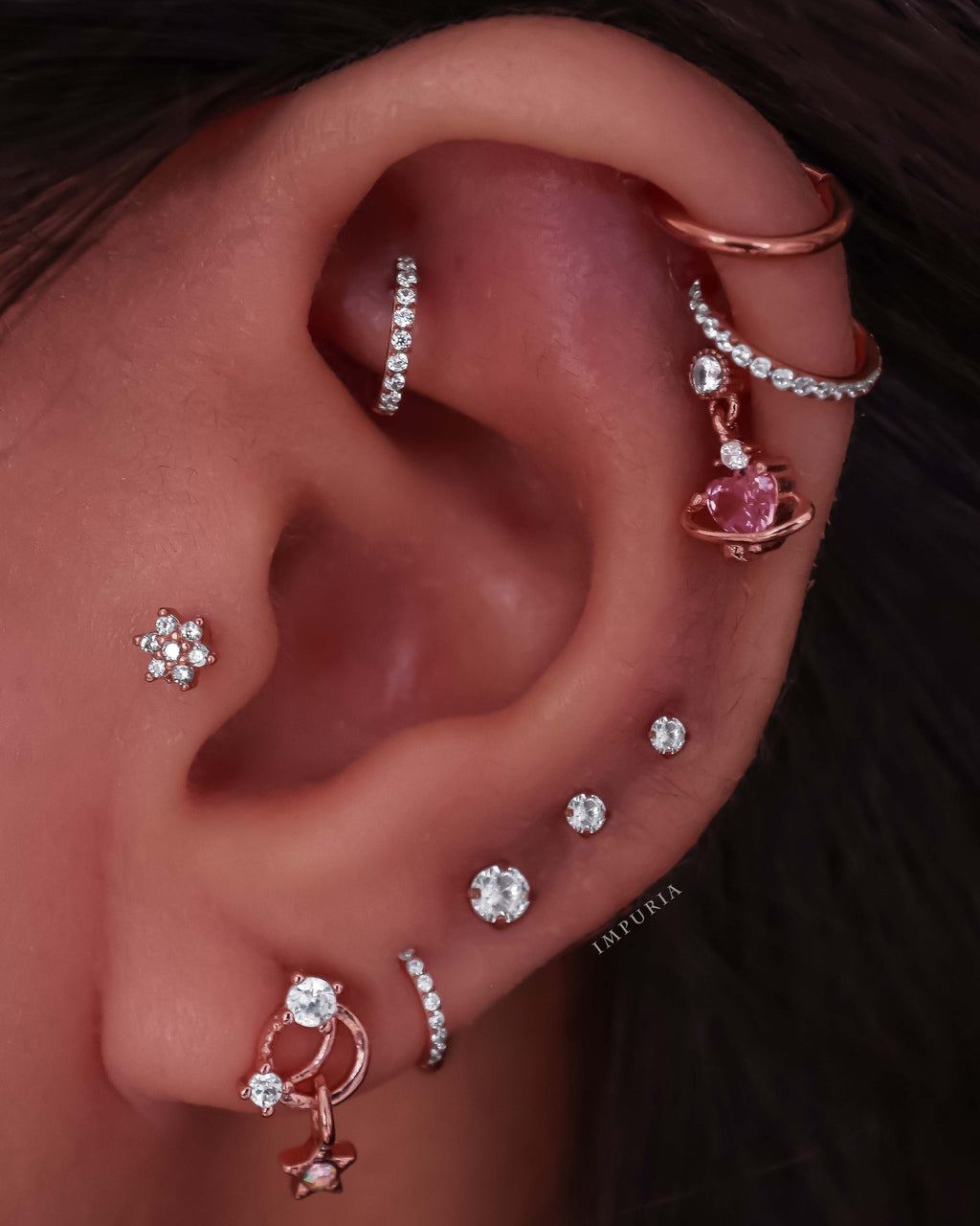 Angel Hearts & Celestial Crystal Drop Ear Piercing Earring Stud Set