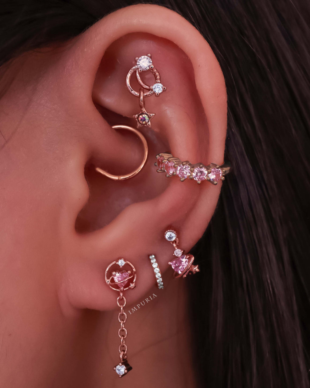 Angel Hearts & Celestial Crystal Drop Ear Piercing Earring Stud Set