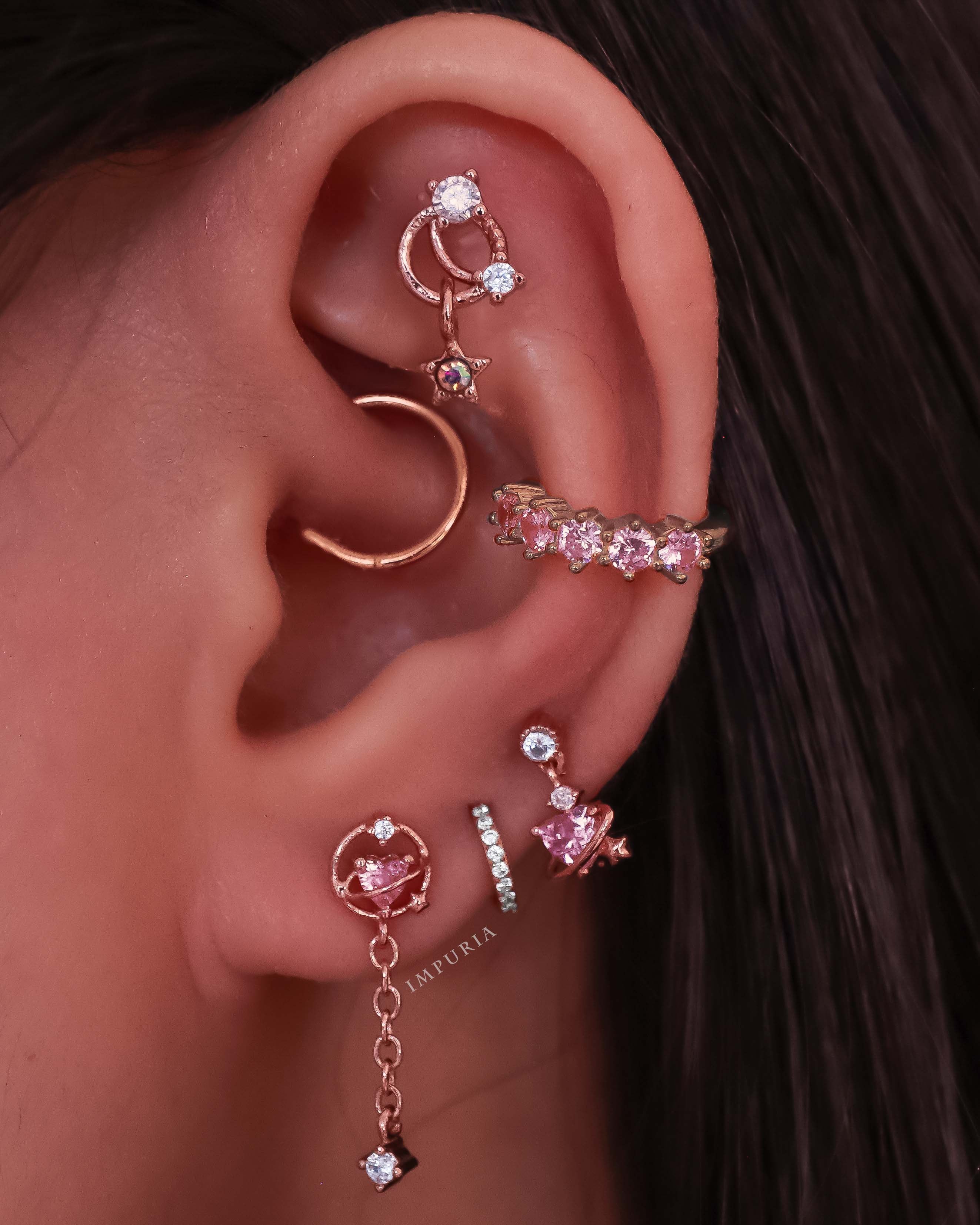 Angel Hearts & Celestial Crystal Drop Ear Piercing Earring Stud Set