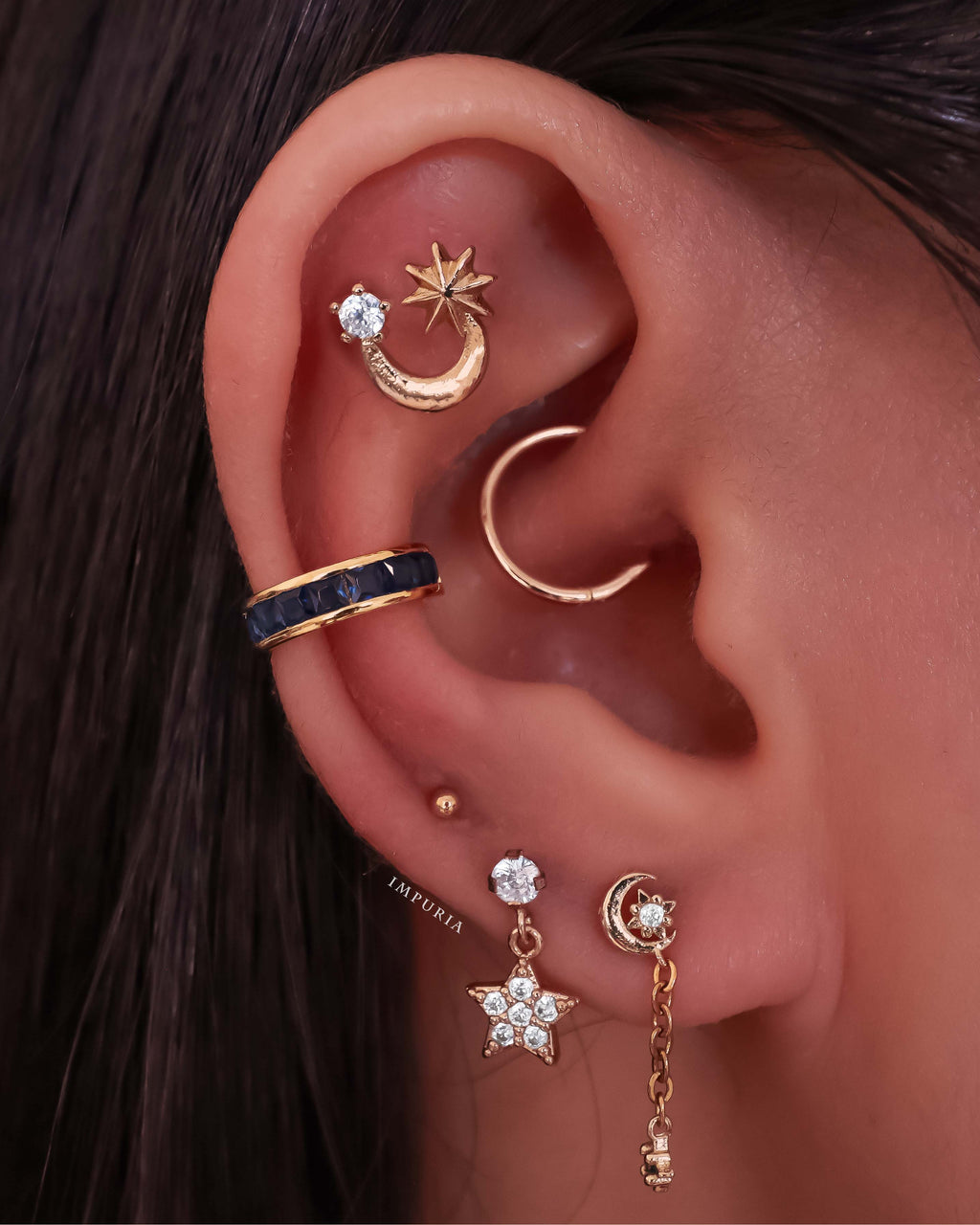 Comet Celestial Crystal Moon Star Ear Piercing Earring Stud Set