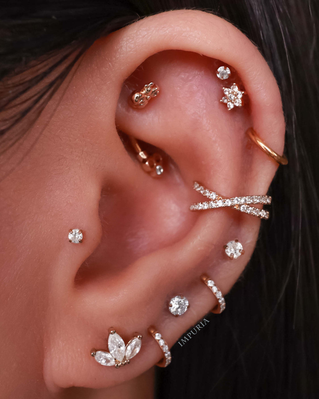 Miki Crystal Flower Ear Piercing Earring Stud Set