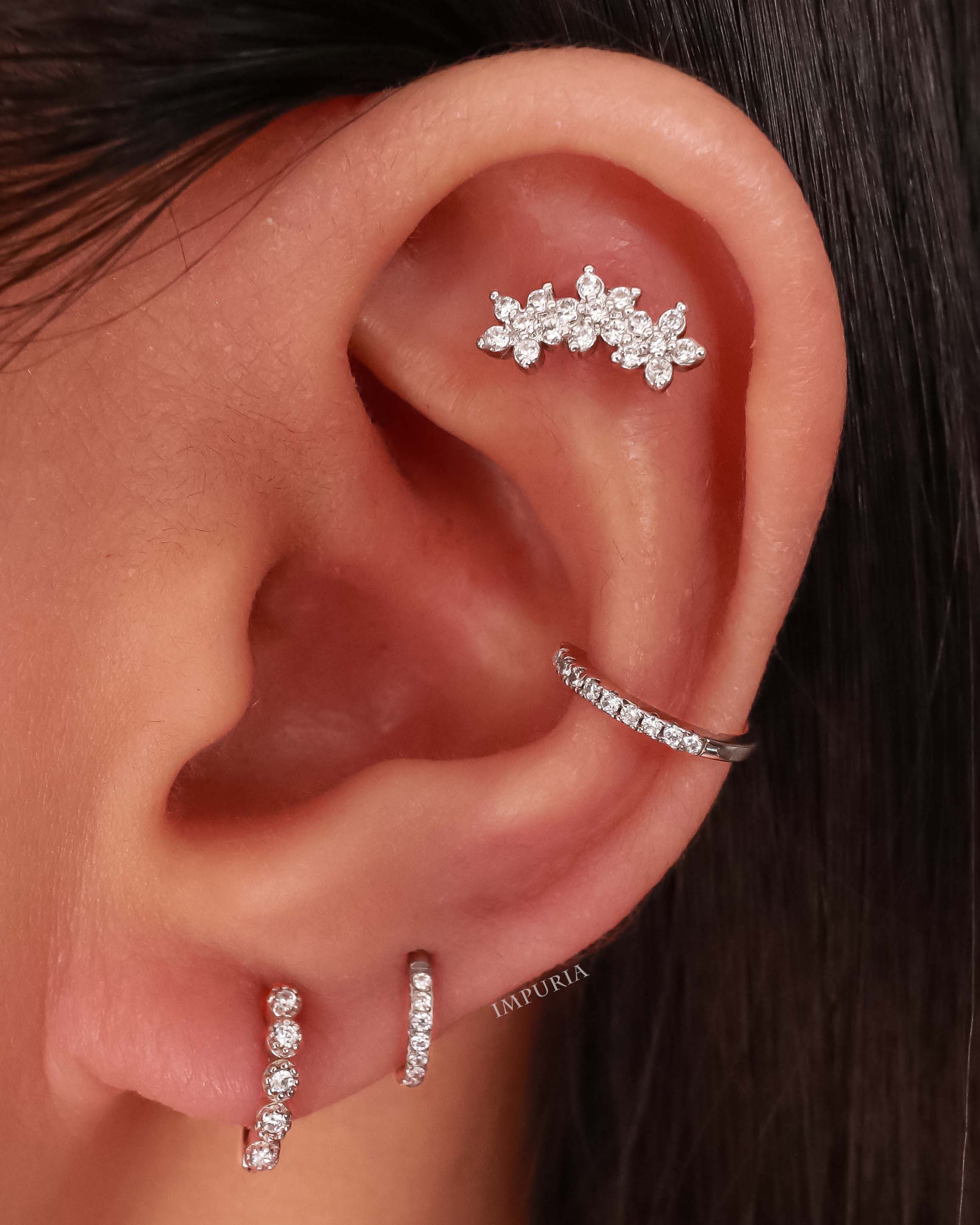 Gardenia Triple Flower Ear Piercing Stud