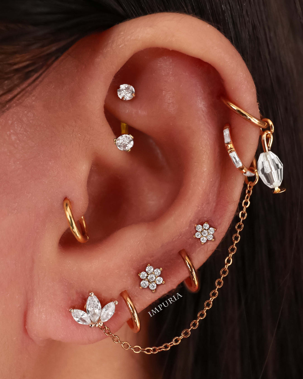 Posy Crystal Flower Threaded 14K Gold Earring Stud