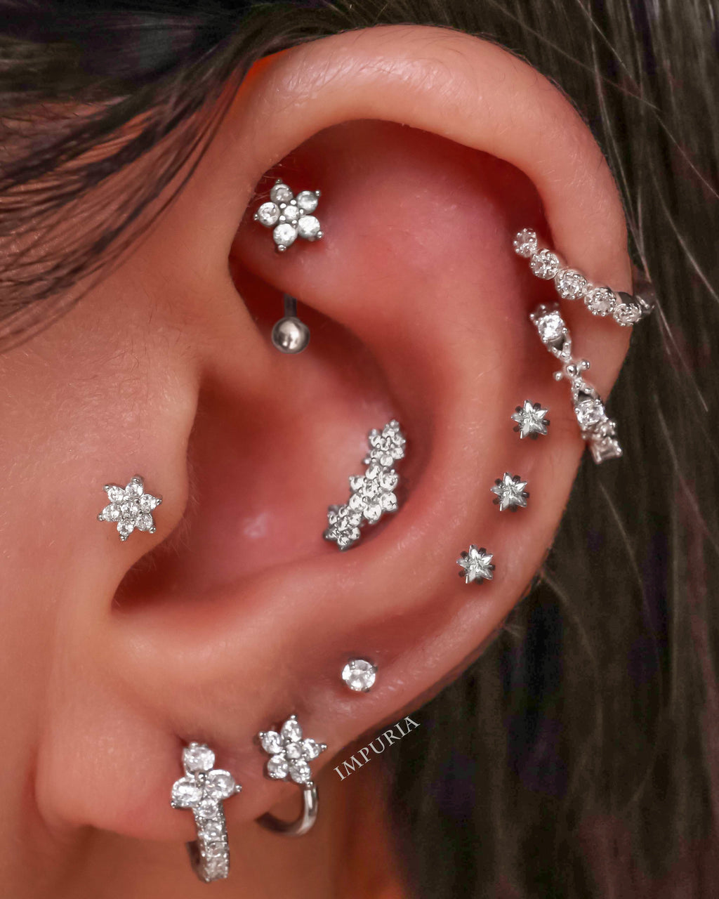 Sparkle Crystal Star Prong Ear Piercing Earring Stud Set