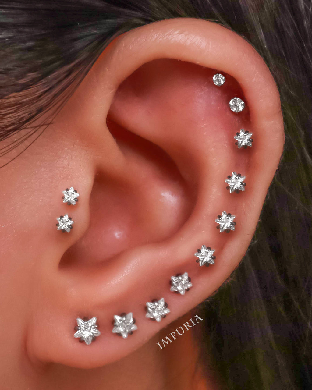 Sparkle Crystal Star Prong Ear Piercing Earring Stud Set