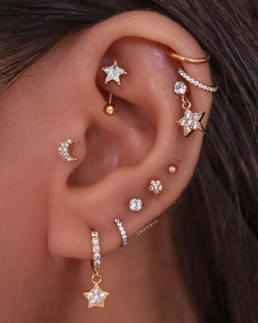 Serena Crystal Moon Ear Piercing Earring Stud
