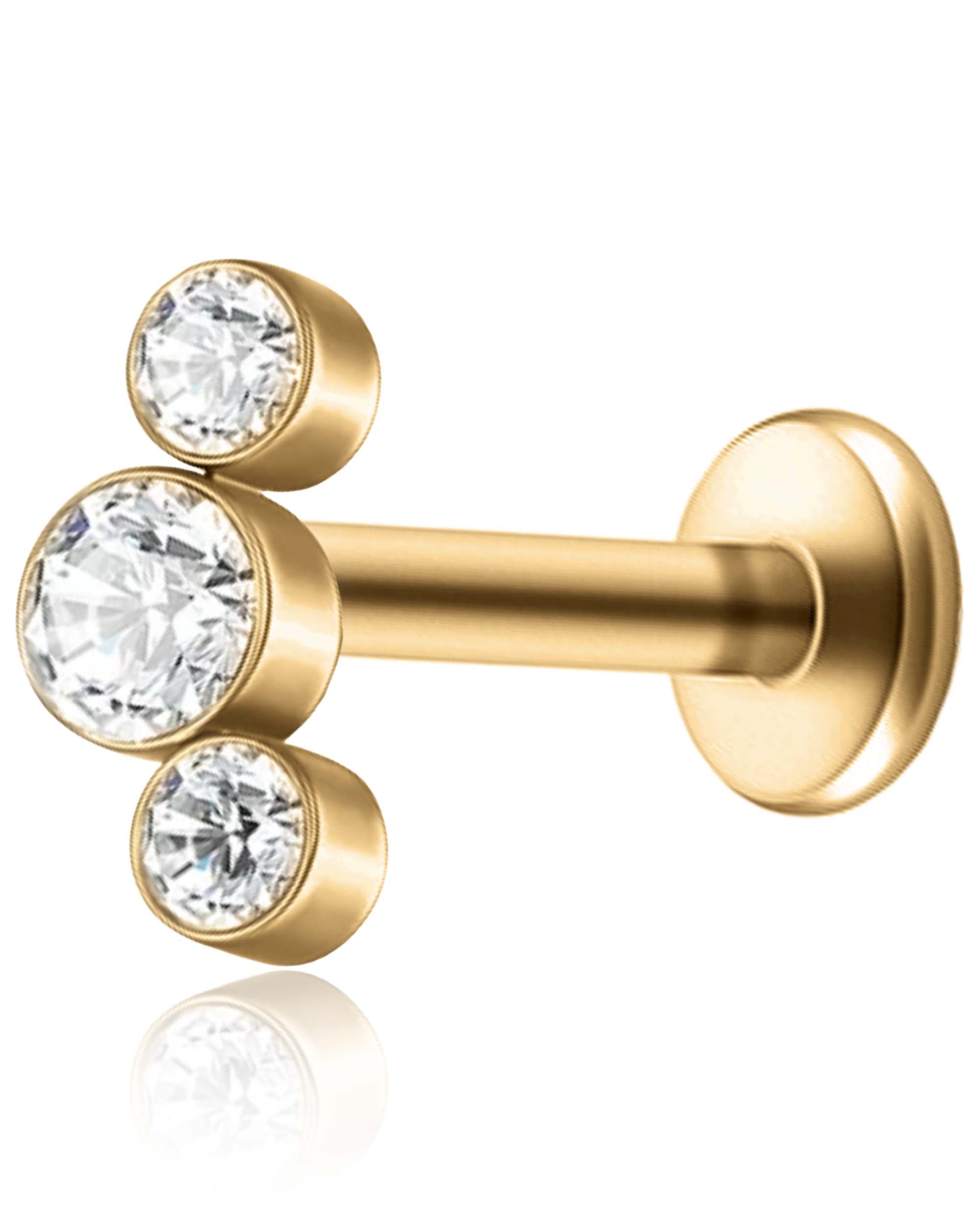 Iconic Triple Crystal Bezel Cluster Ear Piercing Stud