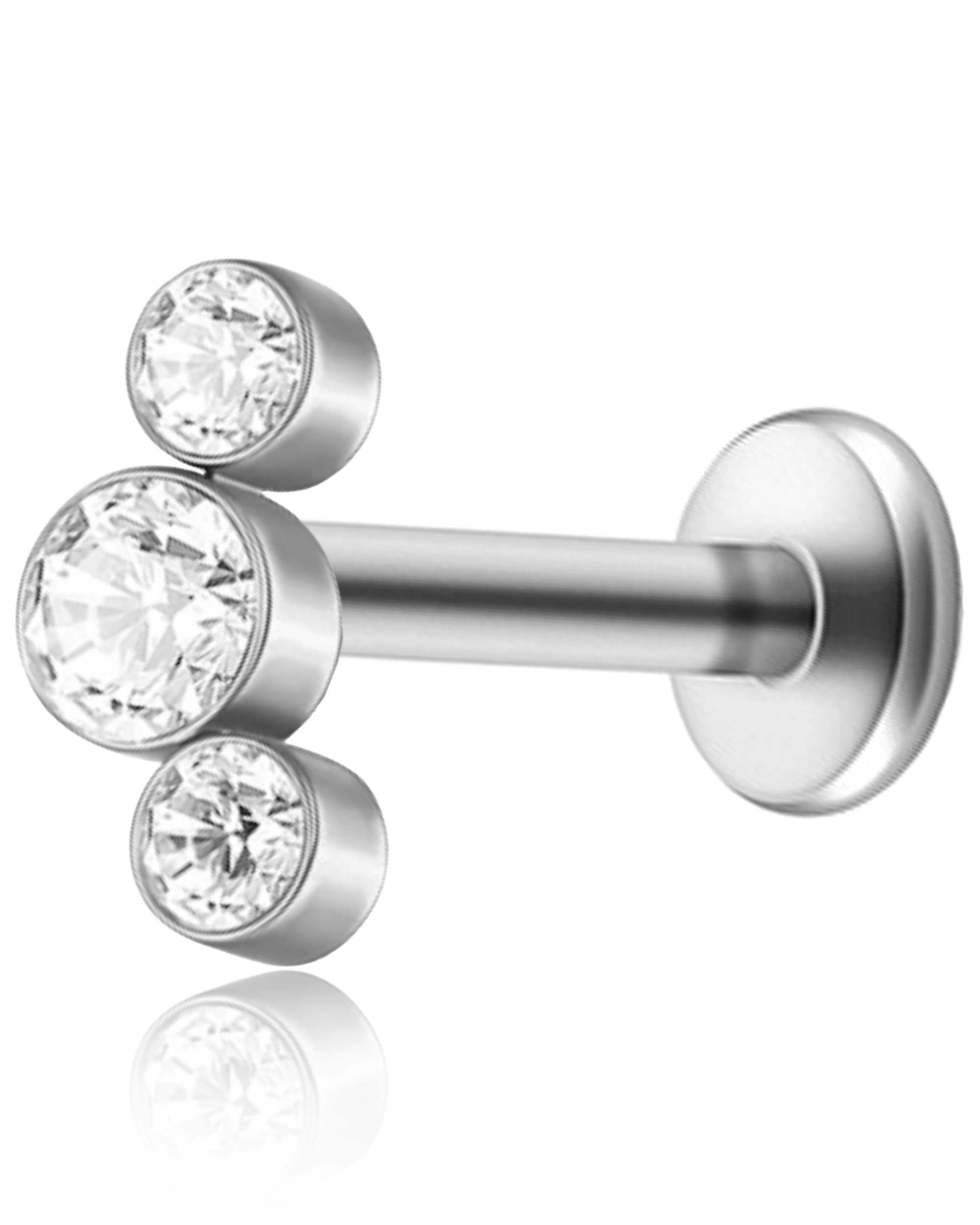 Iconic Triple Crystal Bezel Cluster Ear Piercing Stud
