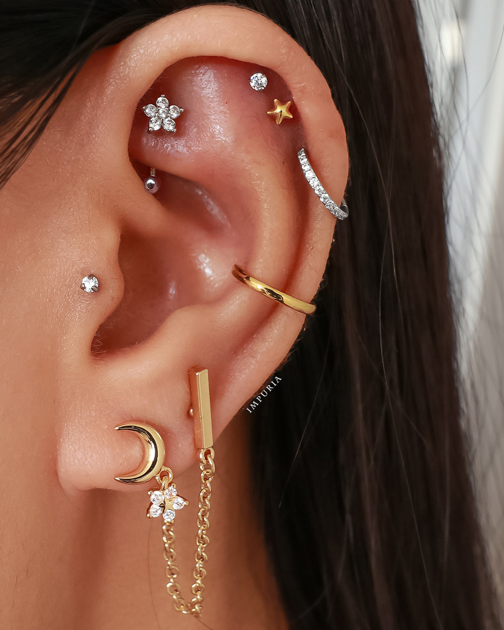 Jasmine Crystal Flower Rook Piercing Jewelry Curved Barbell