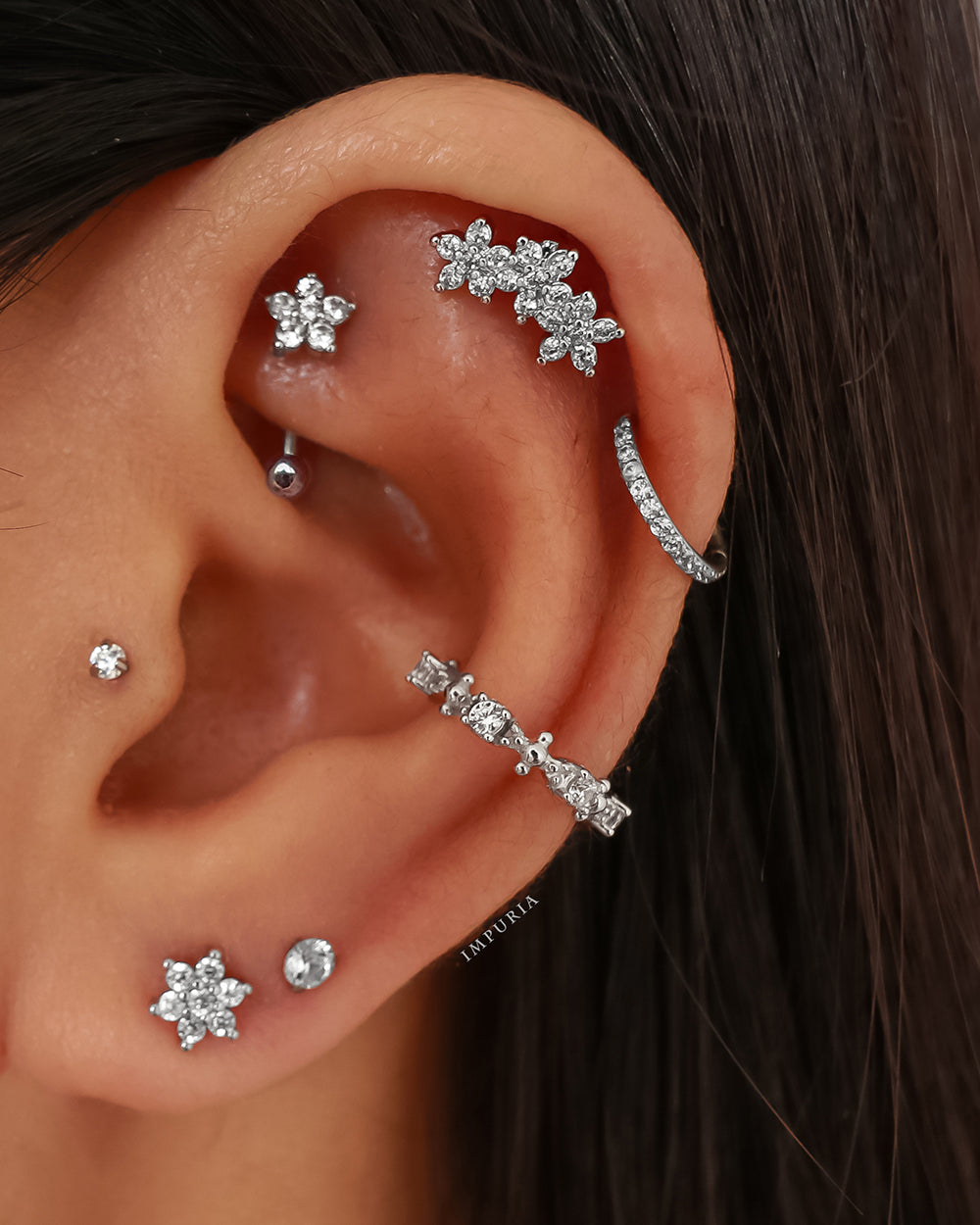 Jasmine Crystal Flower Rook Piercing Jewelry Curved Barbell