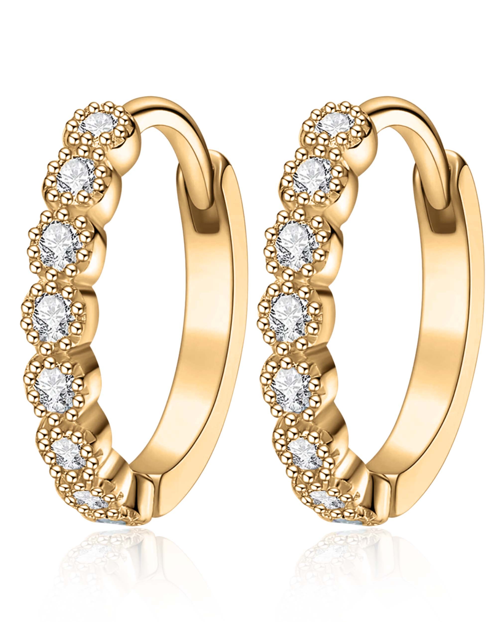 Jules Crystal Bezel Milgrain Hoop Huggie Earrings