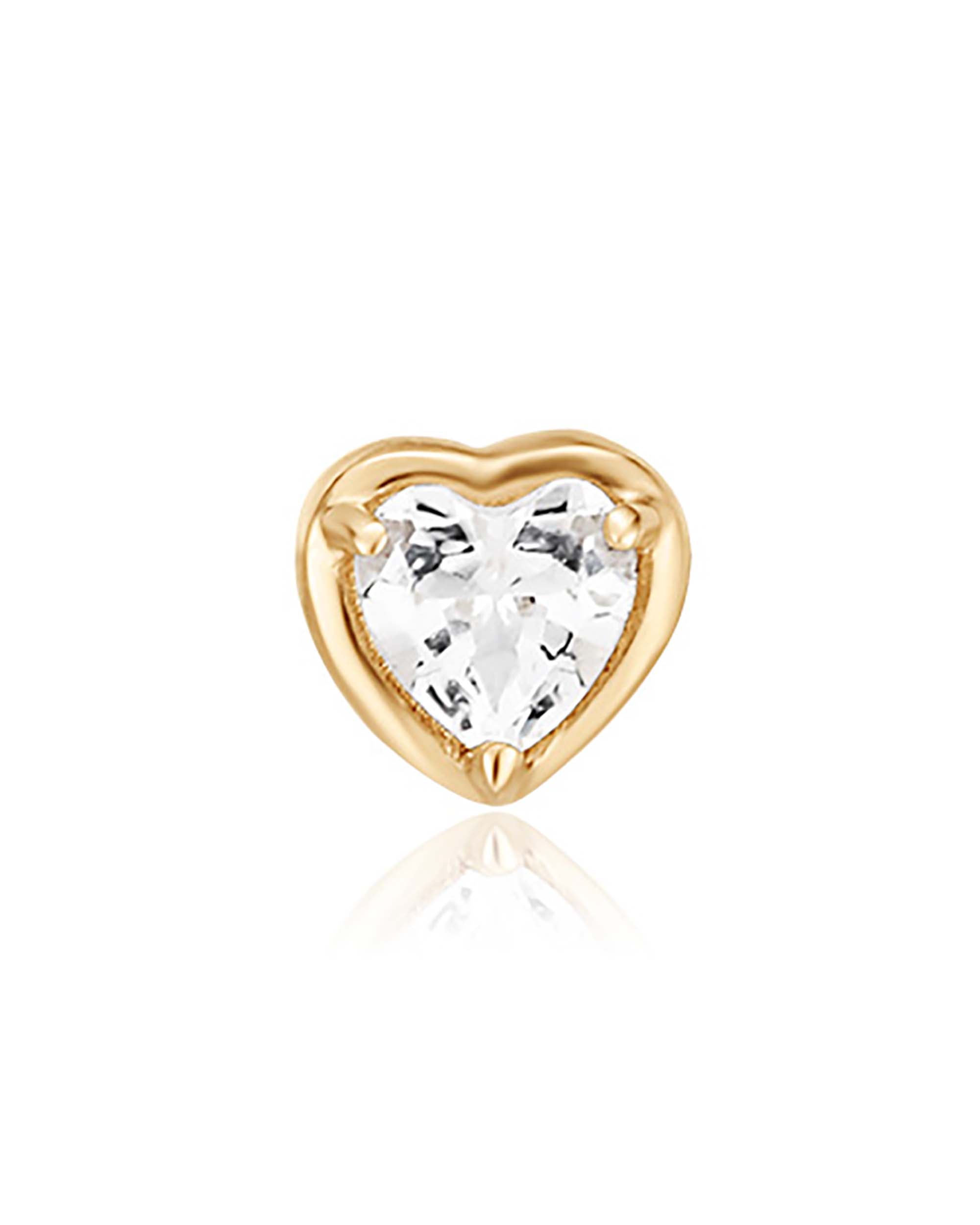 Love Crystal Heart Threaded 14K Gold Earring Stud