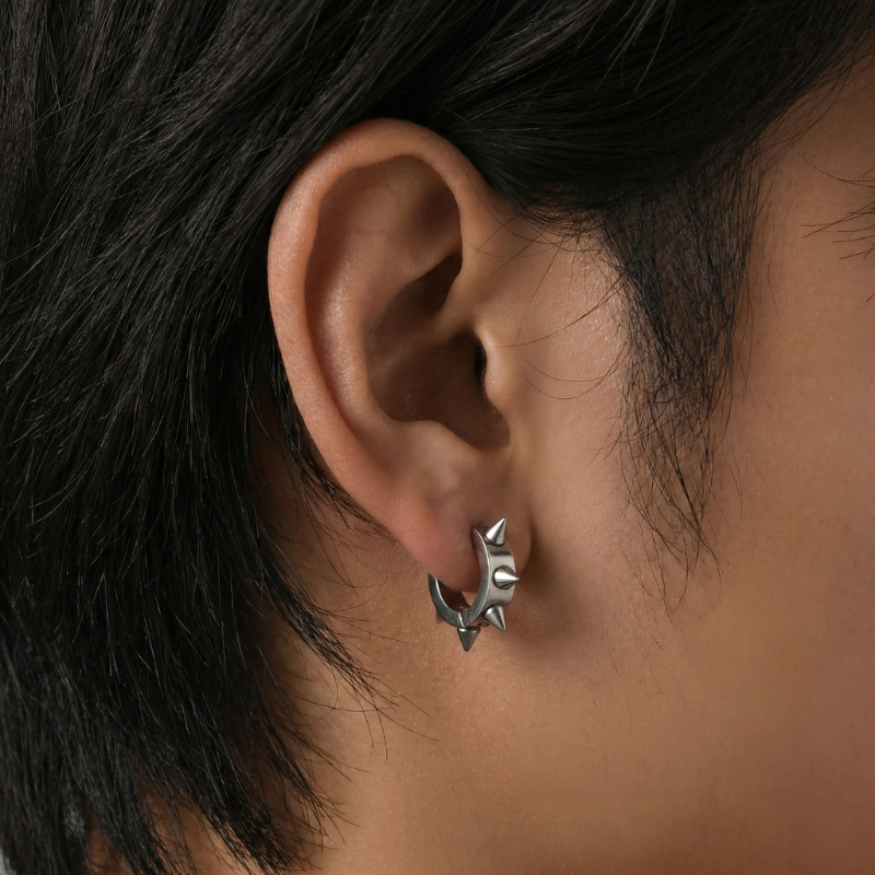 Spiked Mini Stainless Steel Hoop Earrings