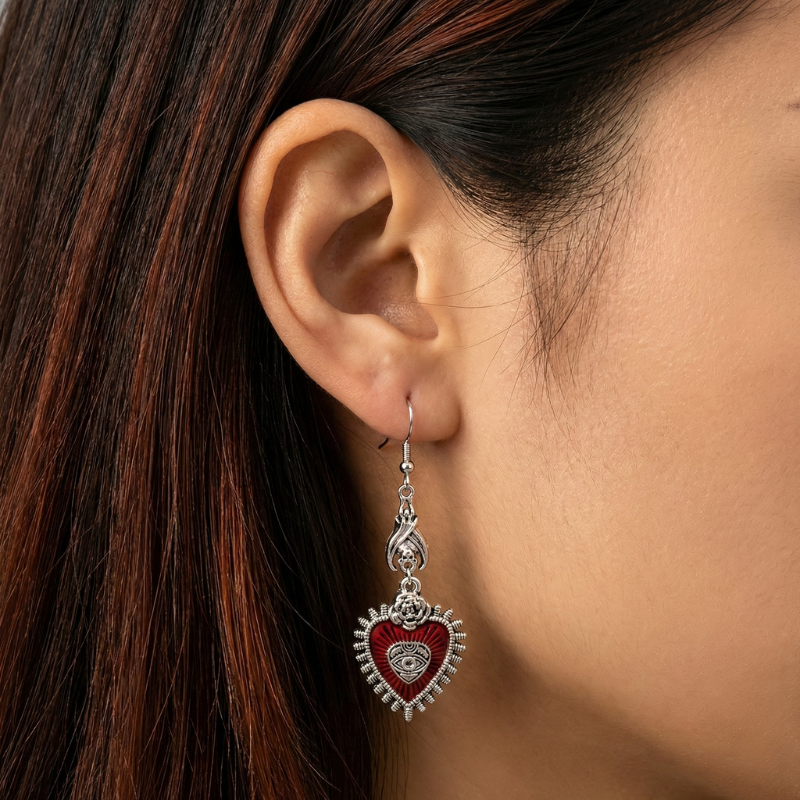 Blood Rose Red Crystal Earrings