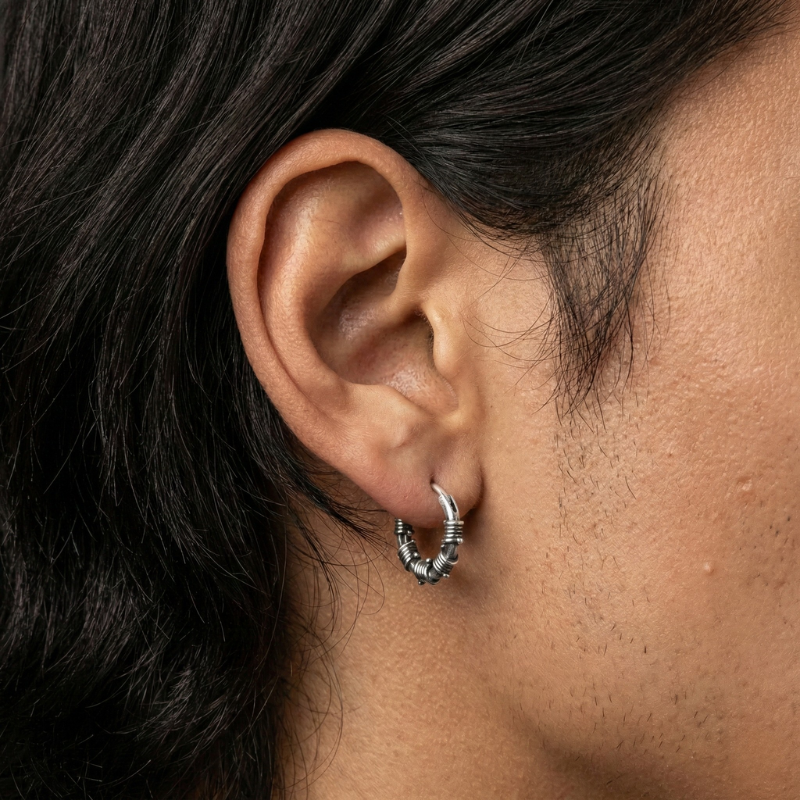 Barb Wire Stainless Steel Hoop Earrings