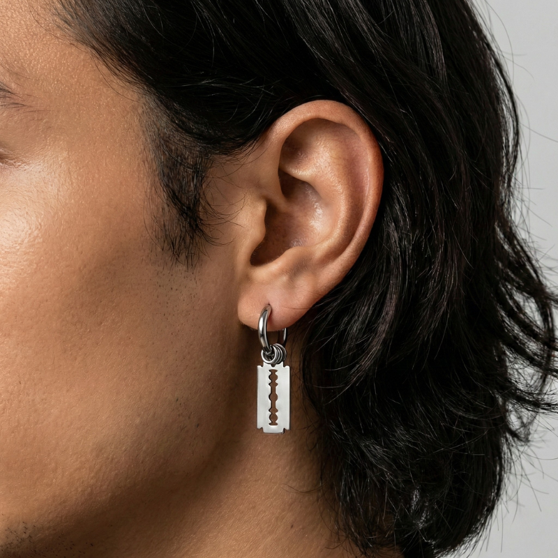 Razor Blade Stainless Steel Hoop Earrings