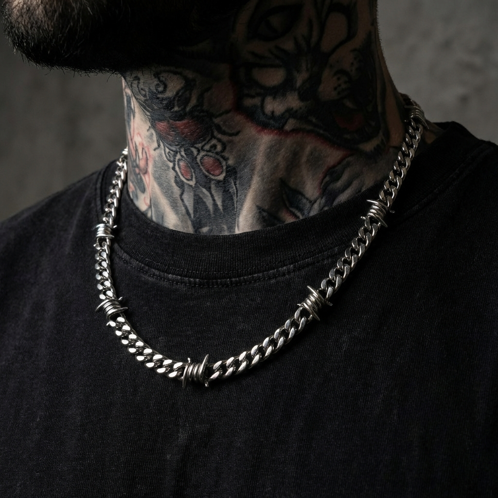 9mm Barb Wire Cuban Link Stainless Steel Chain