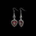 Blood rose red crystal earrings on a black background
