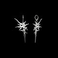Onslaught stainless steel earrings on a black background