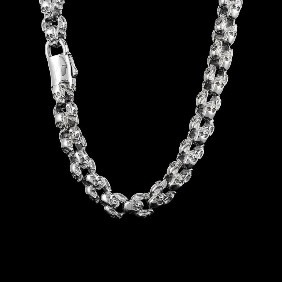 Deathrow stainless steel chain necklace on a black background