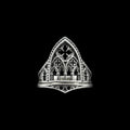 Cathedral gothic stainless steel ring on a black background