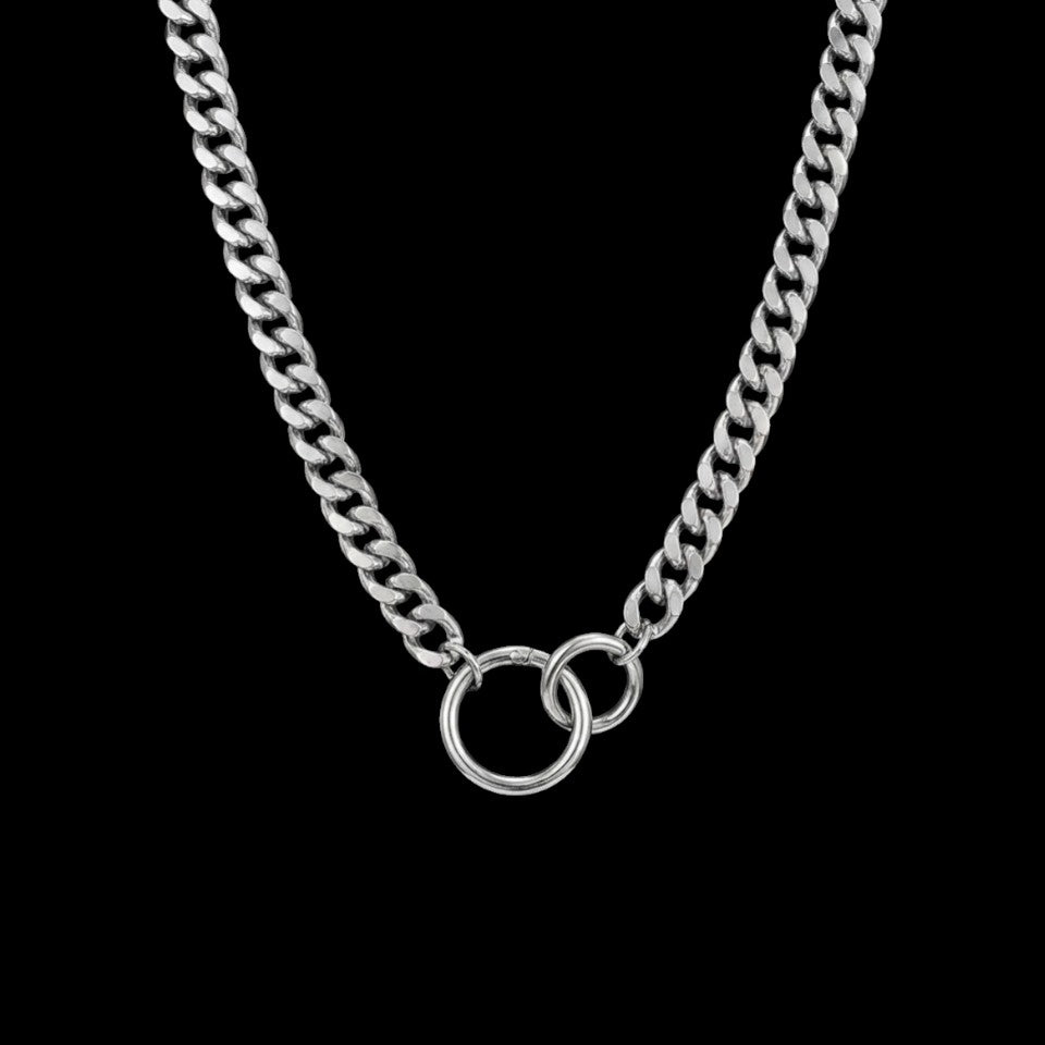 Double hoop stainless steel choker on a black background