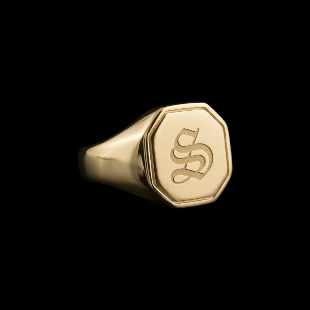 Custom Hex Signet Ring in Stainless Steel