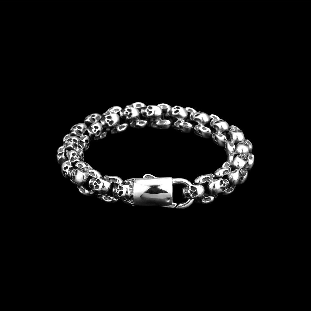 Deathrow stainless steel bracelet on a black background