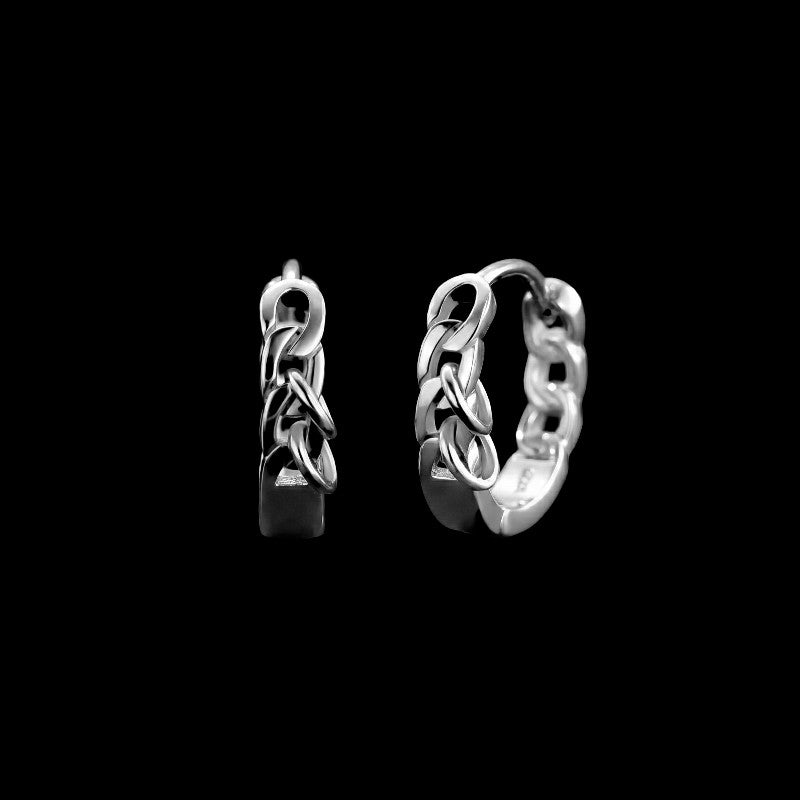 Chain stainless steel drop earrings on a black background