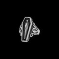 Tomb gothic stainless steel coffin ring on a black background