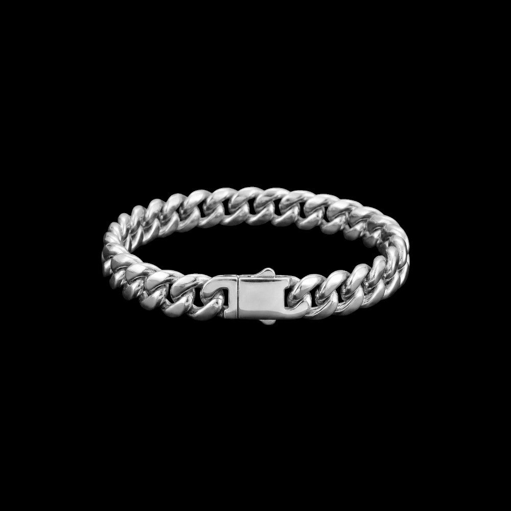 6mm Cuban link stainless steel bracelet on a black background
